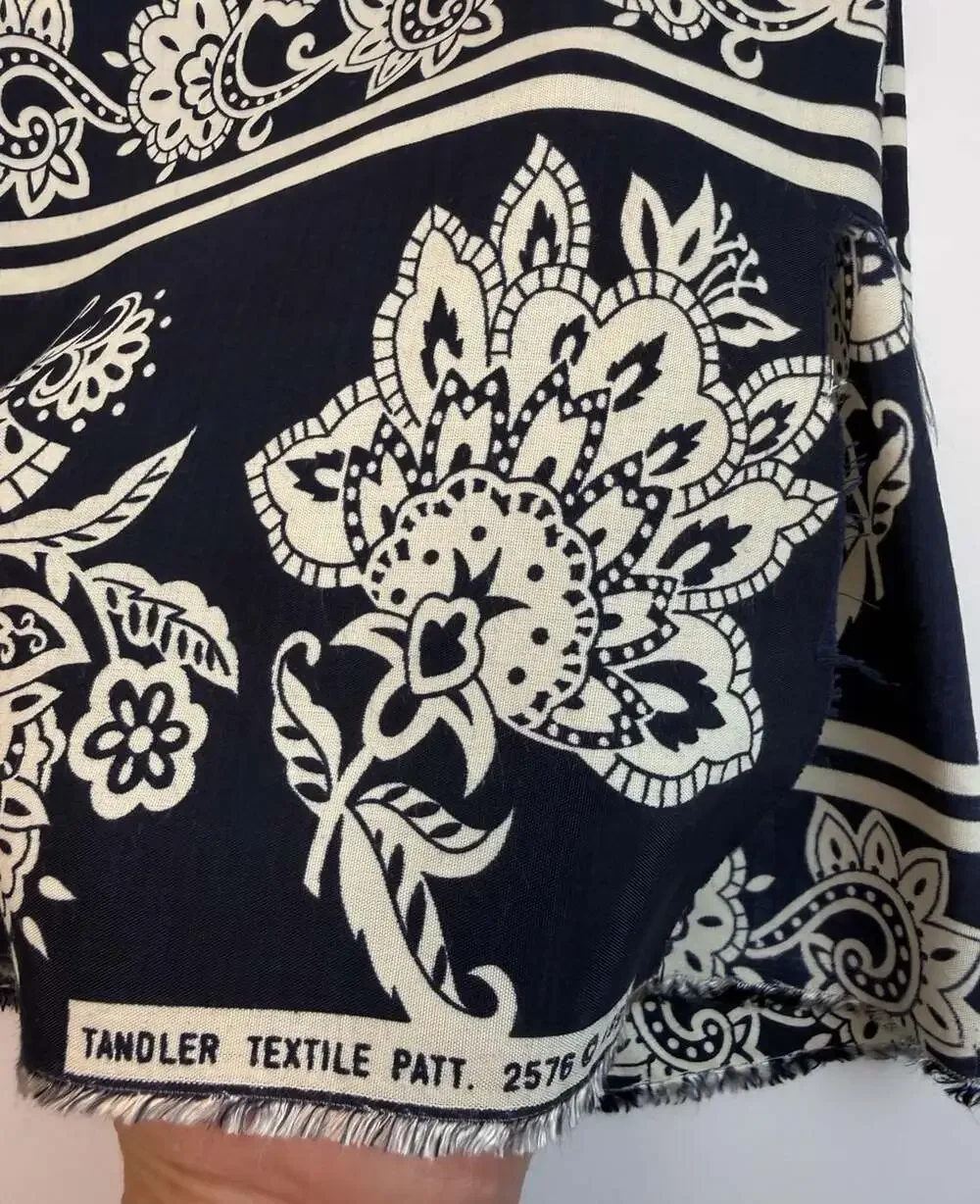 Tandler Textile Pattern 2576 Floral Navy and White Fabric Material 1990